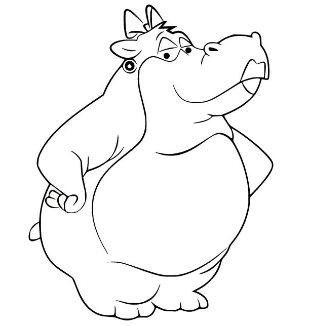Çocuklar İçin Su-Aygırı-Hippopotam Boyama Sayfaları 