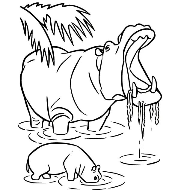 Çocuklar İçin Su-Aygırı-Hippopotam Boyama Sayfaları 