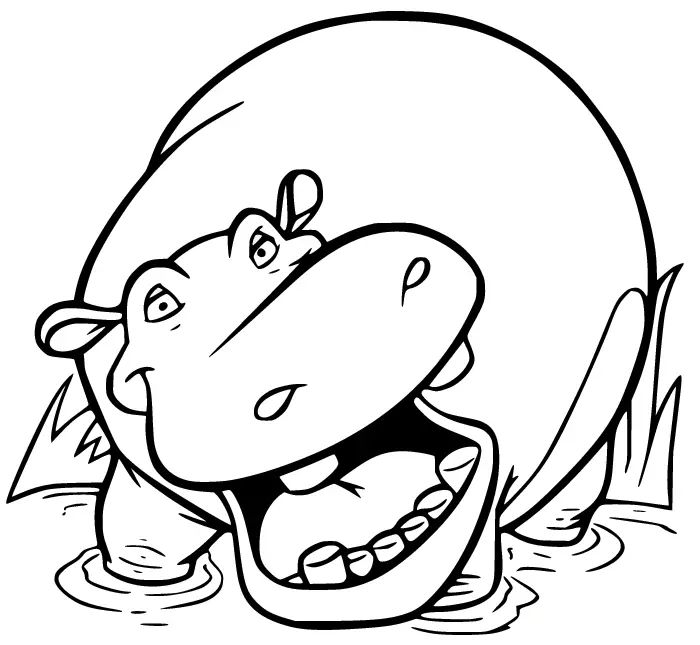 Çocuklar İçin Su-Aygırı-Hippopotam Boyama Sayfaları 