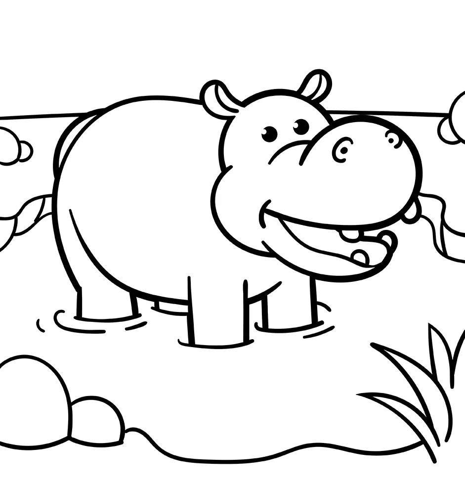 Çocuklar İçin Su-Aygırı-Hippopotam Boyama Sayfaları 