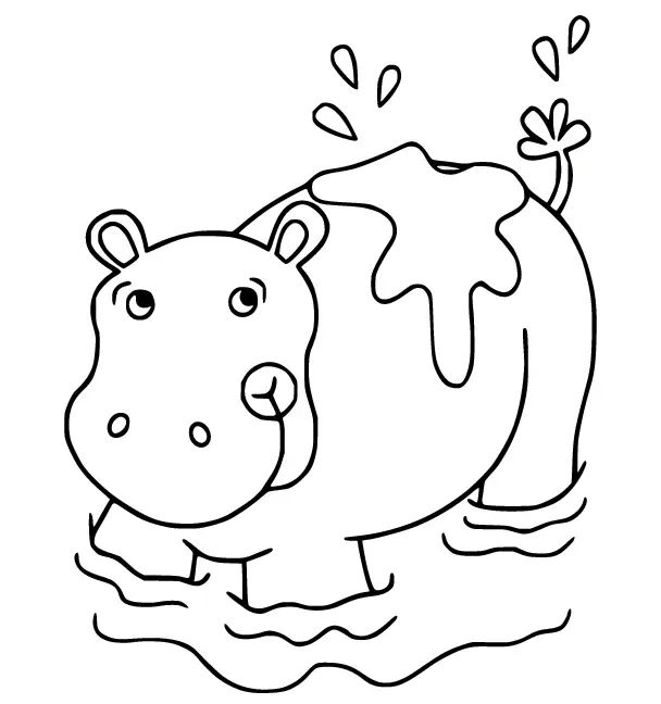Çocuklar İçin Su-Aygırı-Hippopotam Boyama Sayfaları 