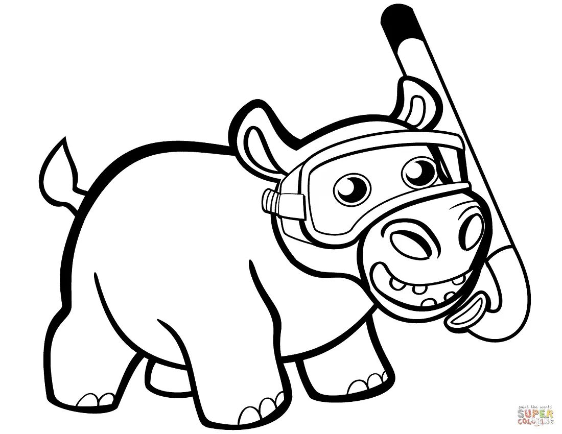 Çocuklar İçin Su-Aygırı-Hippopotam Boyama Sayfaları 