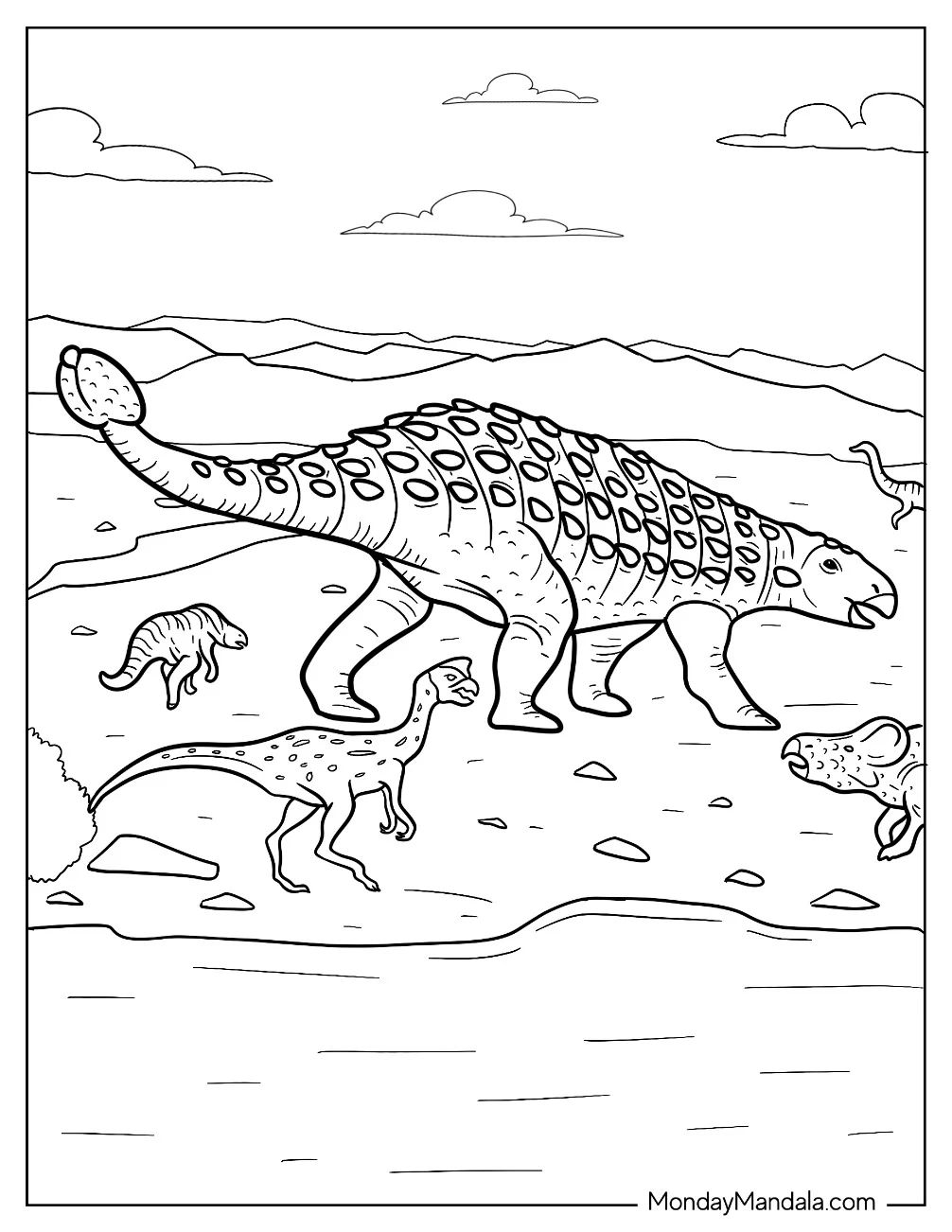 Çocuklar İçin Ankylosaurus Boyama Sayfaları 