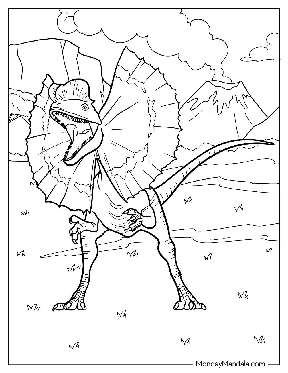 Çocuklar İçin Dilophosaurus Boyama Sayfaları 