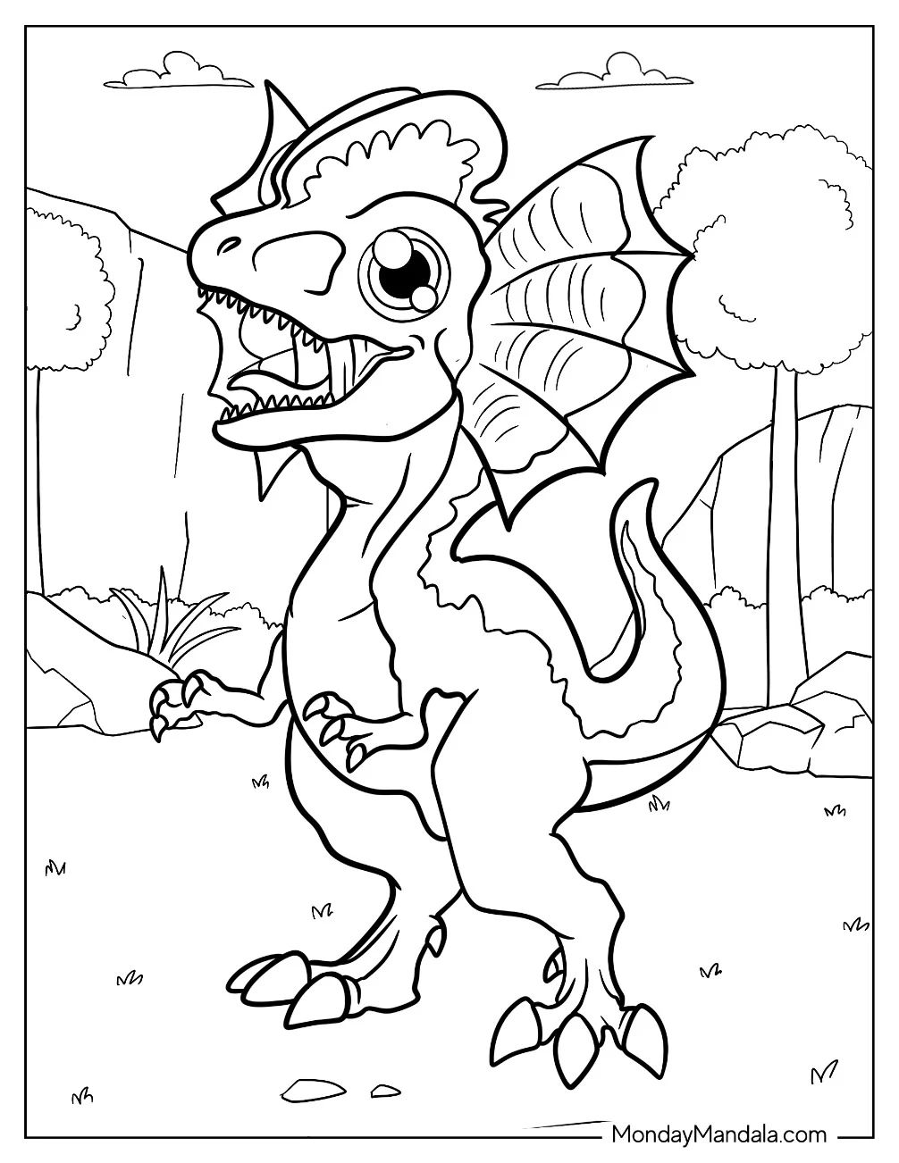 Çocuklar İçin Dilophosaurus Boyama Sayfaları 