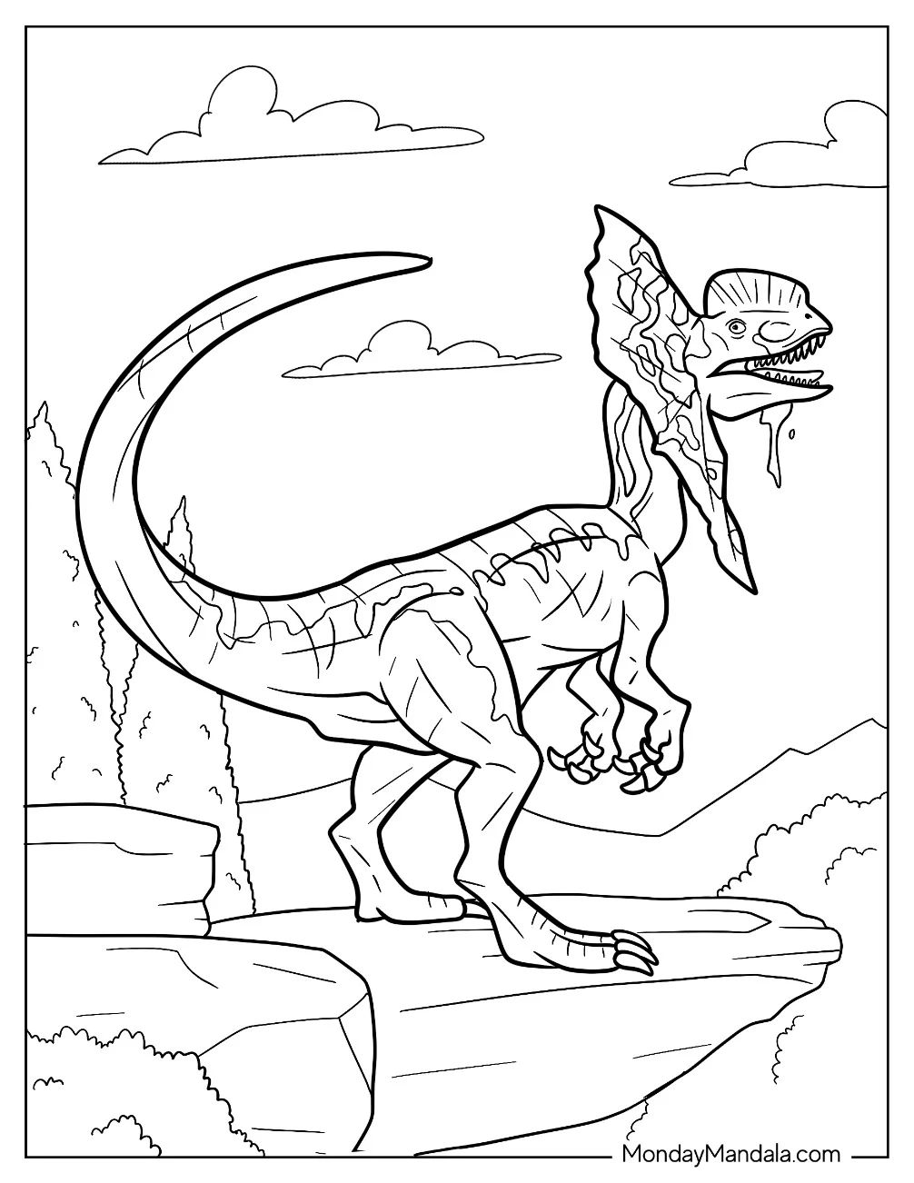 Çocuklar İçin Dilophosaurus Boyama Sayfaları 