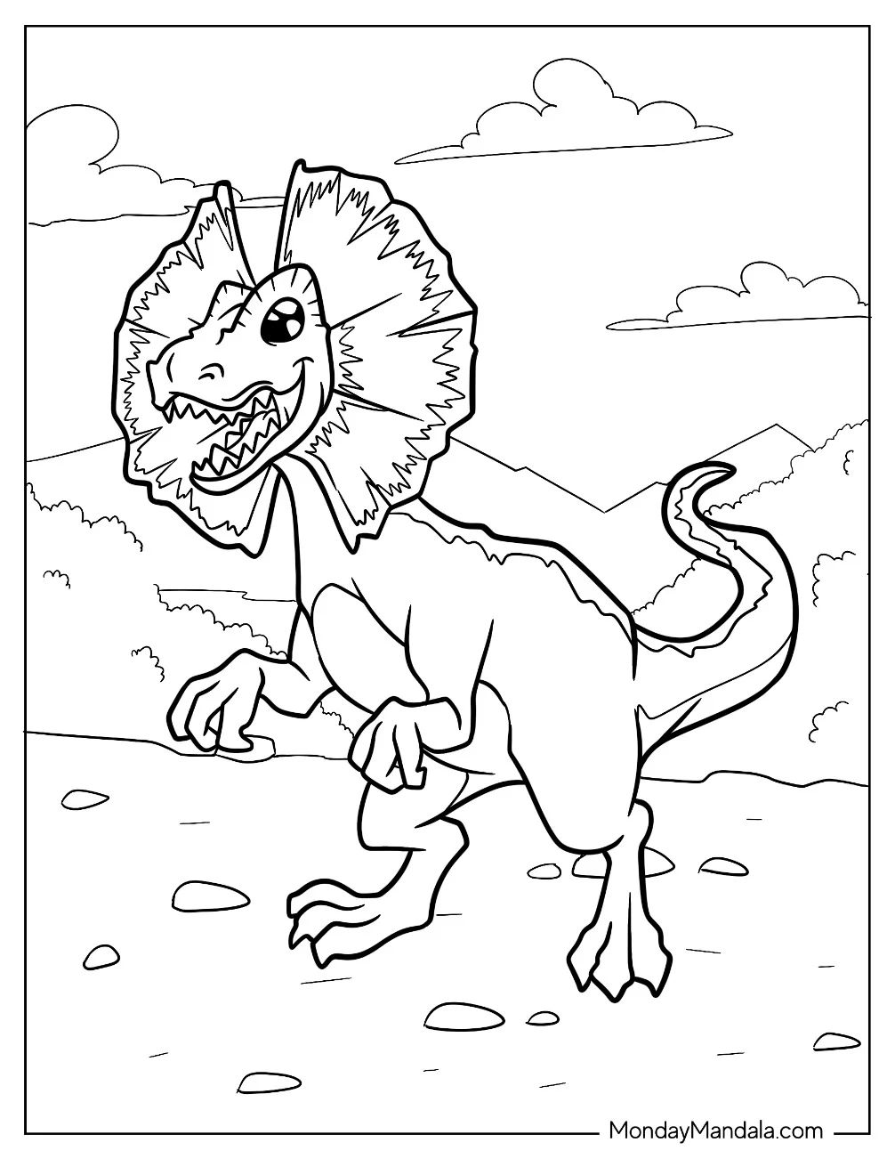 Çocuklar İçin Dilophosaurus Boyama Sayfaları 
