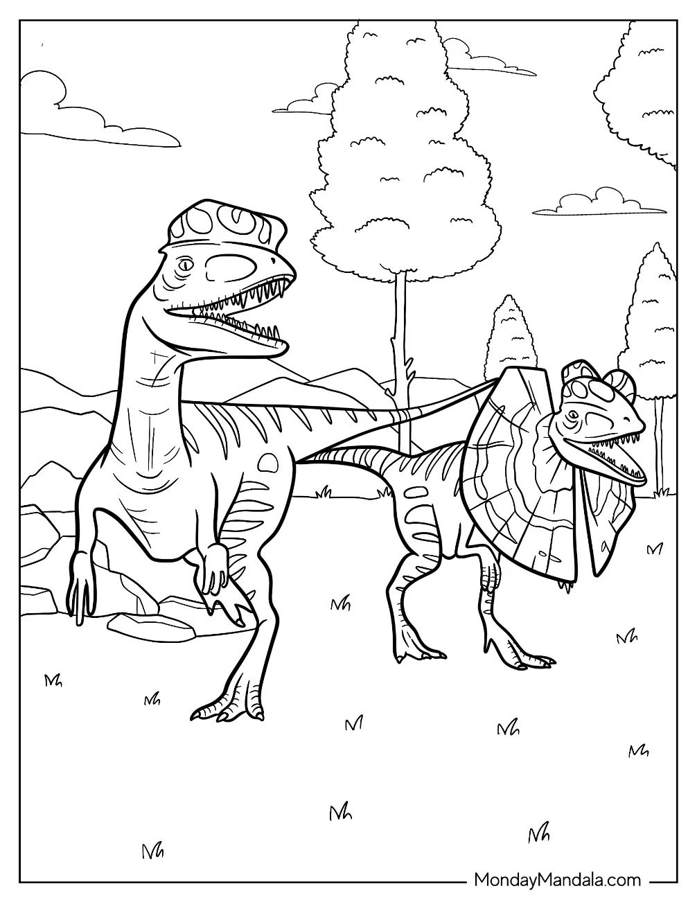 Çocuklar İçin Dilophosaurus Boyama Sayfaları 