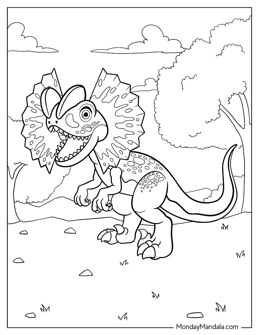 Çocuklar İçin Dilophosaurus Boyama Sayfaları 