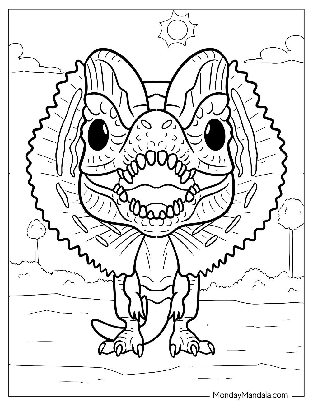 Çocuklar İçin Dilophosaurus Boyama Sayfaları 