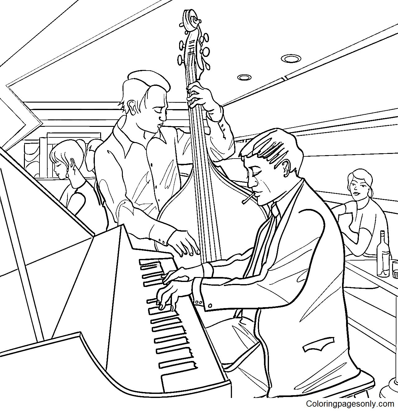 Çocuklar İçin  Jazz-Müziği Boyama Sayfaları 