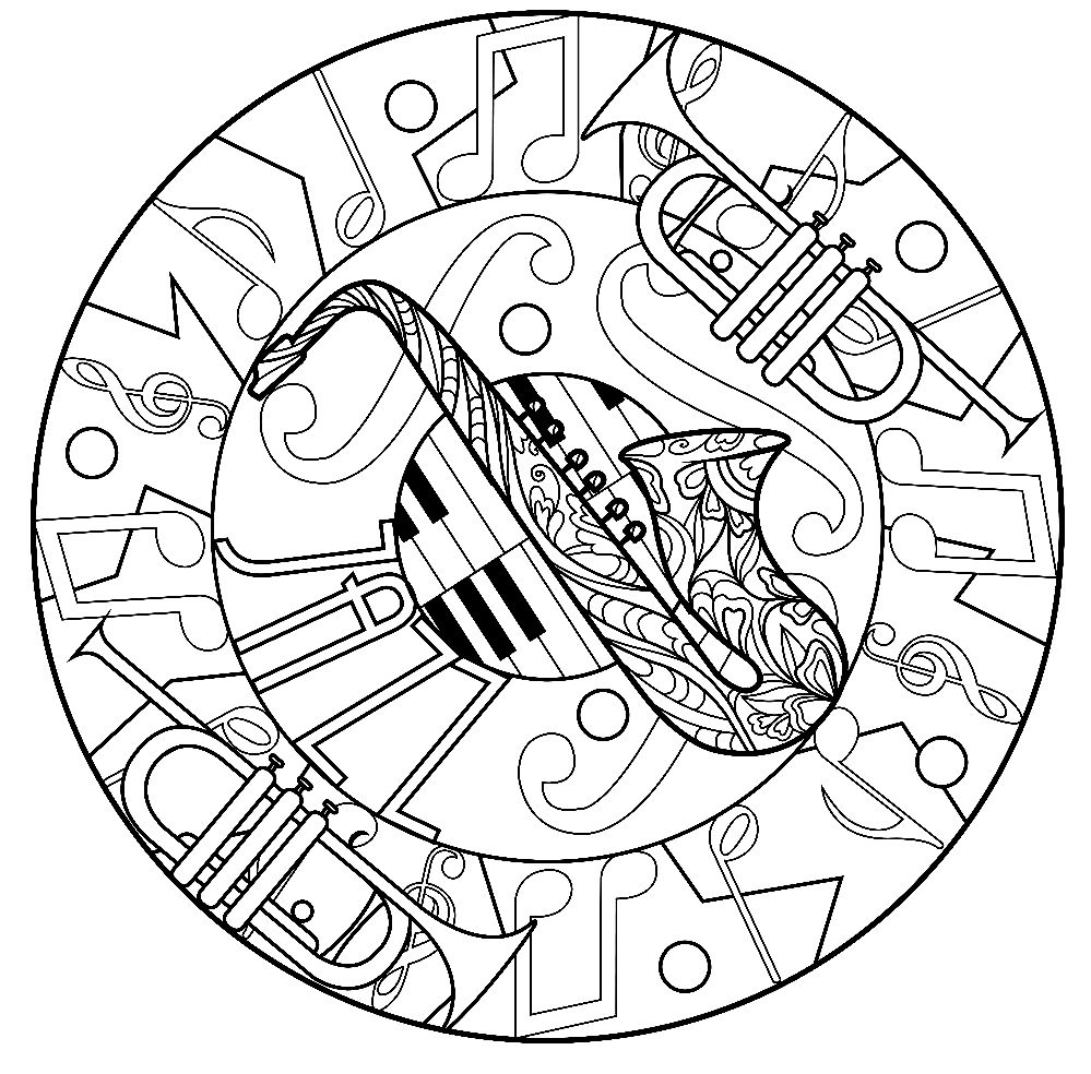 Çocuklar İçin  Jazz-Müziği Boyama Sayfaları 
