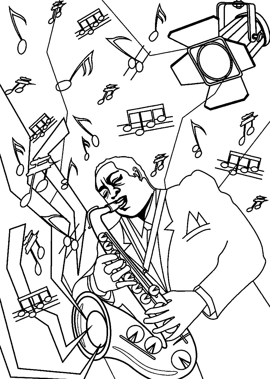 Çocuklar İçin  Jazz-Müziği Boyama Sayfaları 