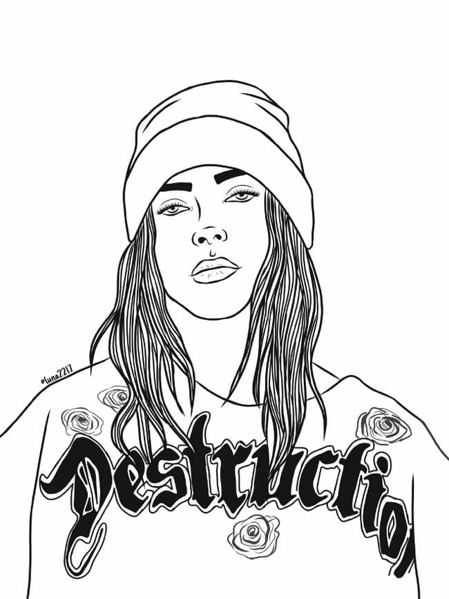 Çocuklar İçin  Ünlüler Billie-Eilish Boyama Sayfaları 