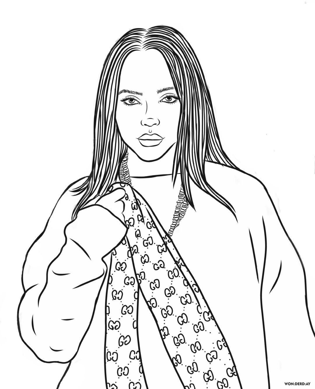 Çocuklar İçin  Ünlüler Billie-Eilish Boyama Sayfaları 