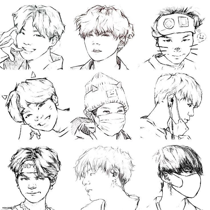 Çocuklar İçin  Ünlüler Bts Boyama Sayfaları 