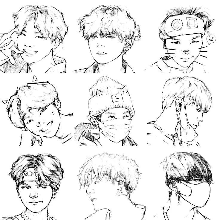 Çocuklar İçin  Ünlüler Bts Boyama Sayfaları 