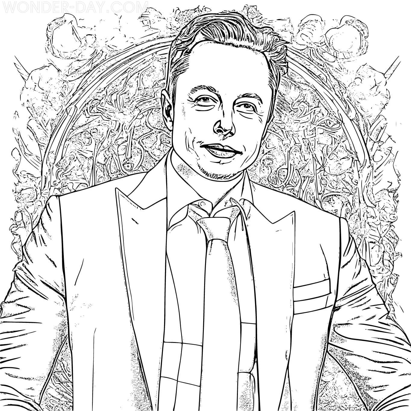 Çocuklar İçin  Ünlüler Elon-Musk Boyama Sayfaları 
