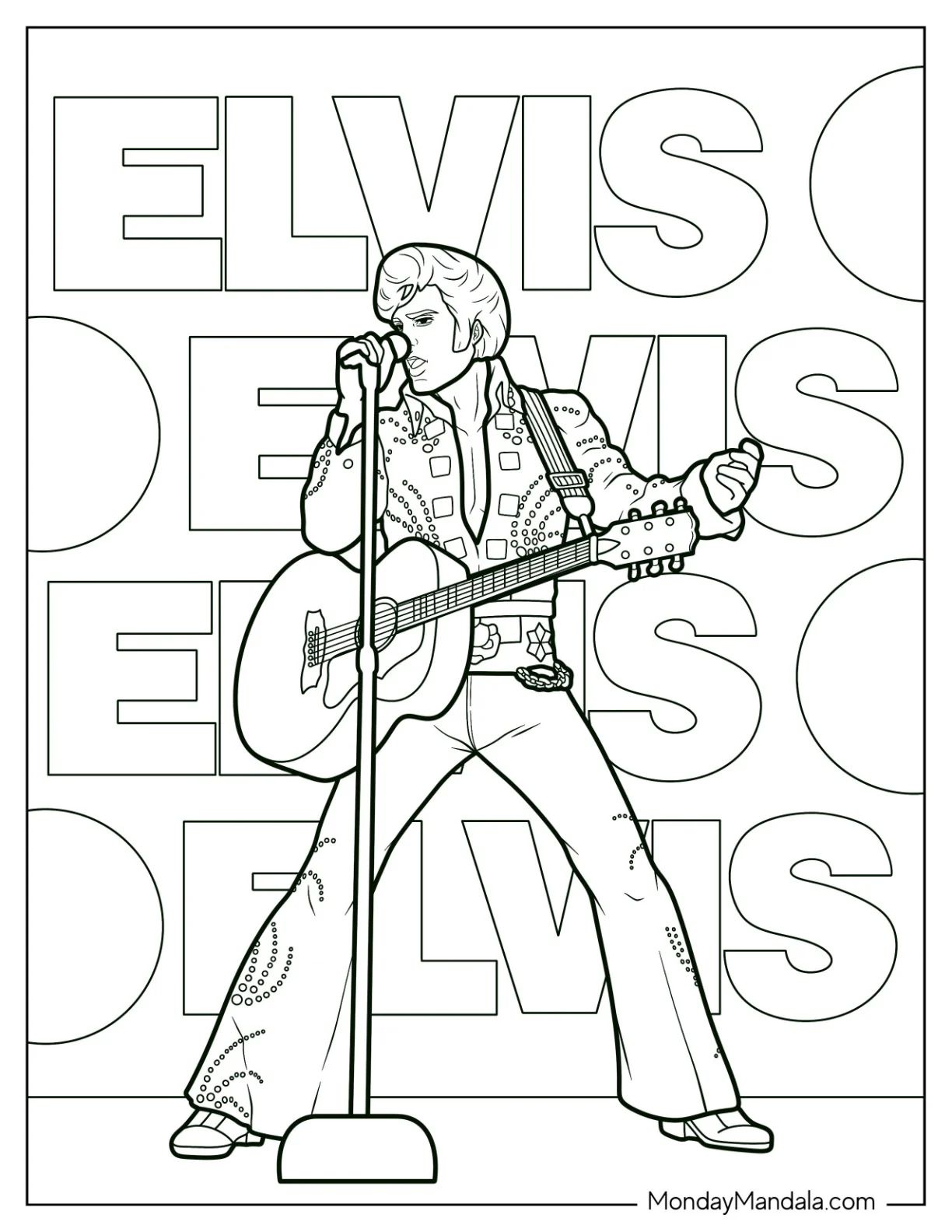 Çocuklar İçin  Ünlüler Elvis Boyama Sayfaları 