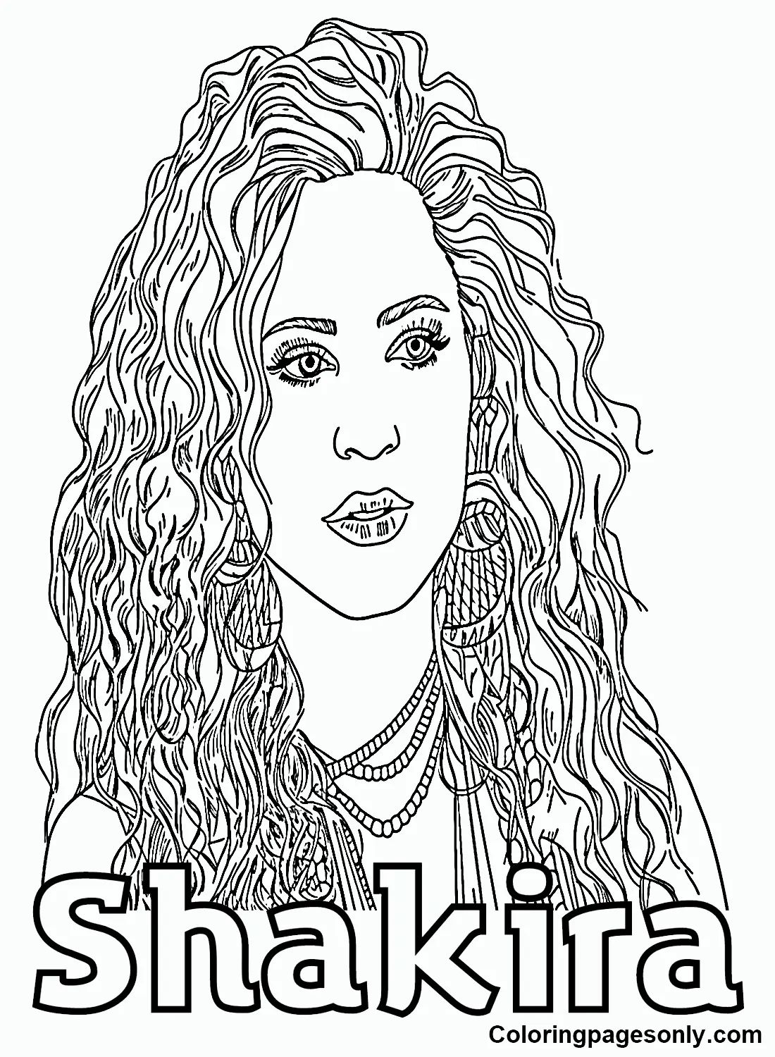 Çocuklar İçin  Ünlüler Shakira Boyama Sayfaları 