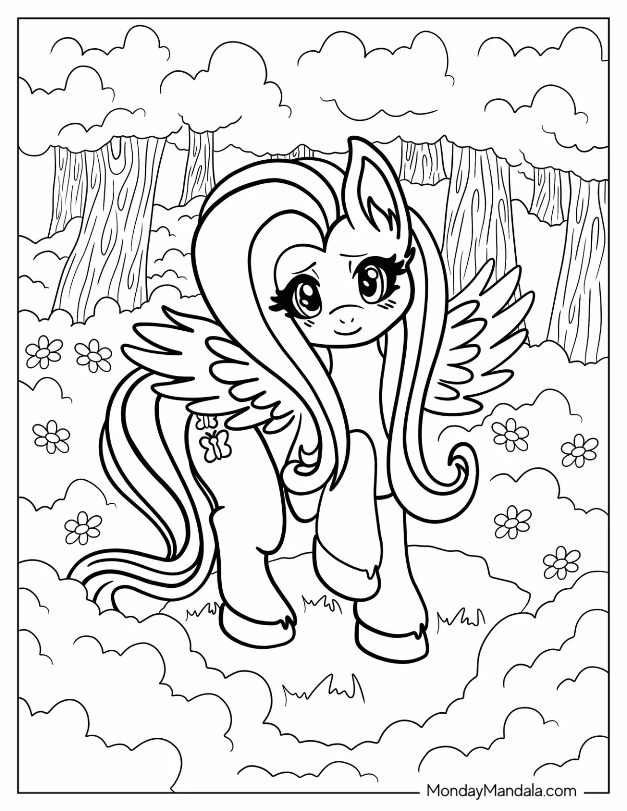 Çocuklar İçin Fluttershy Boyama Sayfaları 