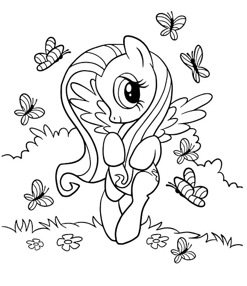Çocuklar İçin Fluttershy Boyama Sayfaları 