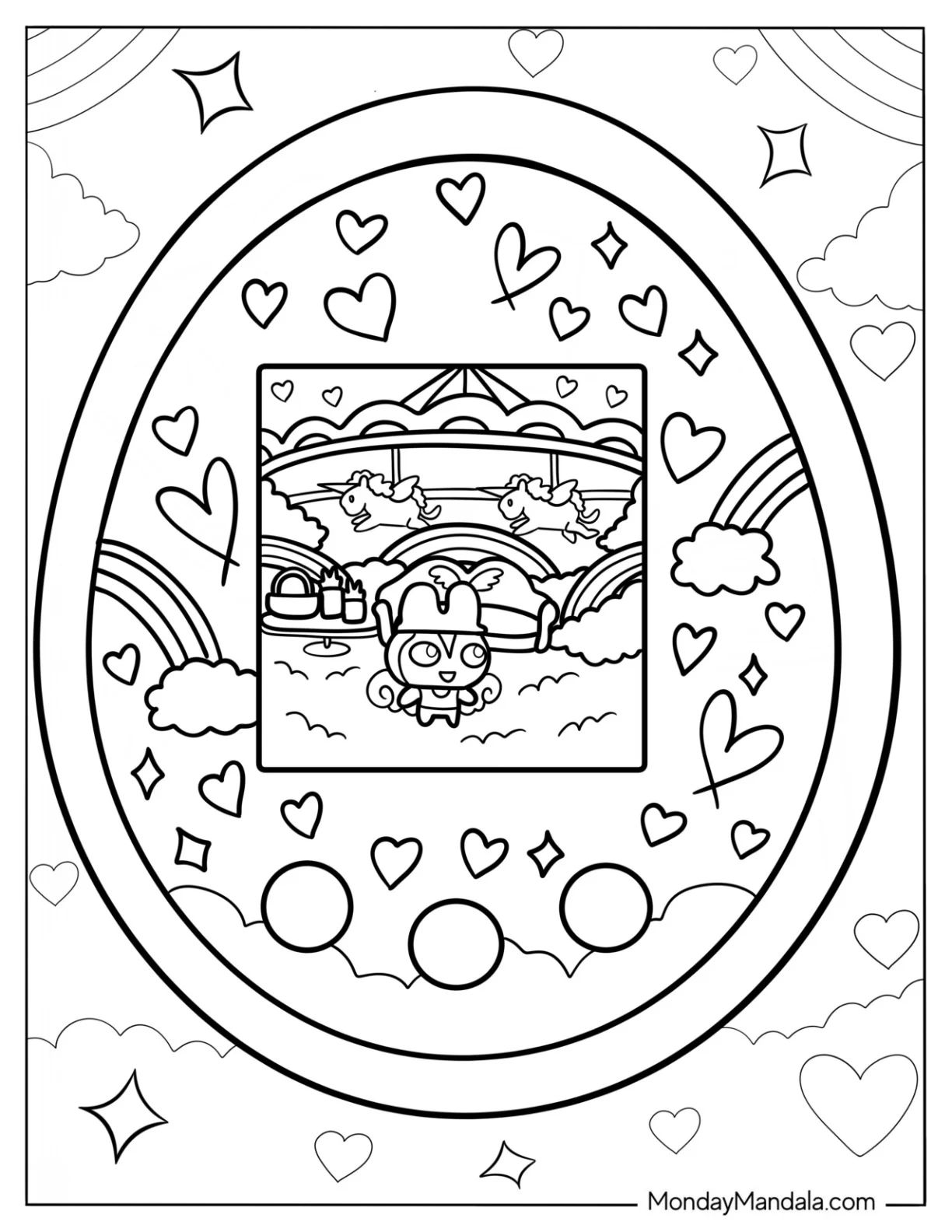 Çocuklar İçin Tamagotchi Boyama Sayfaları 