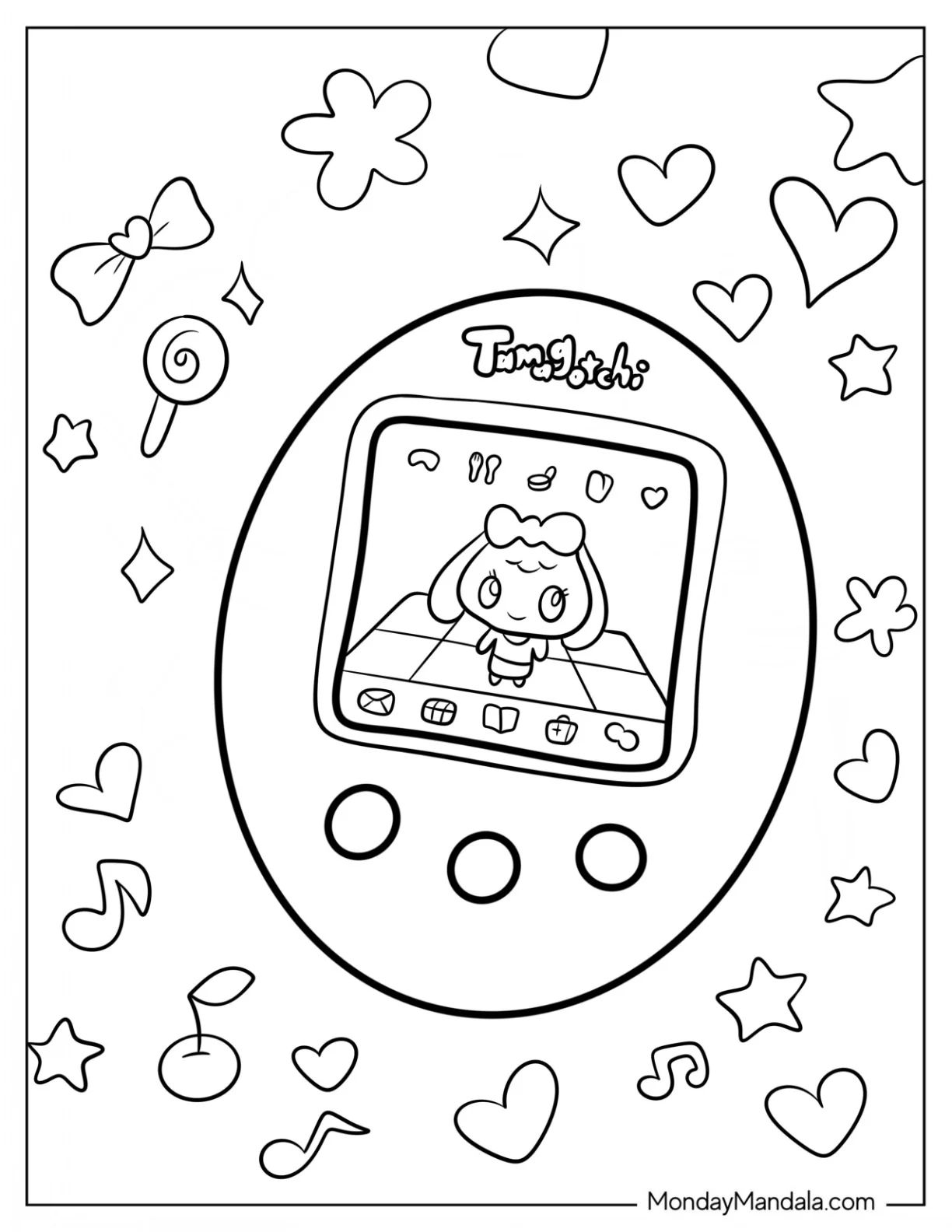 Çocuklar İçin Tamagotchi Boyama Sayfaları 