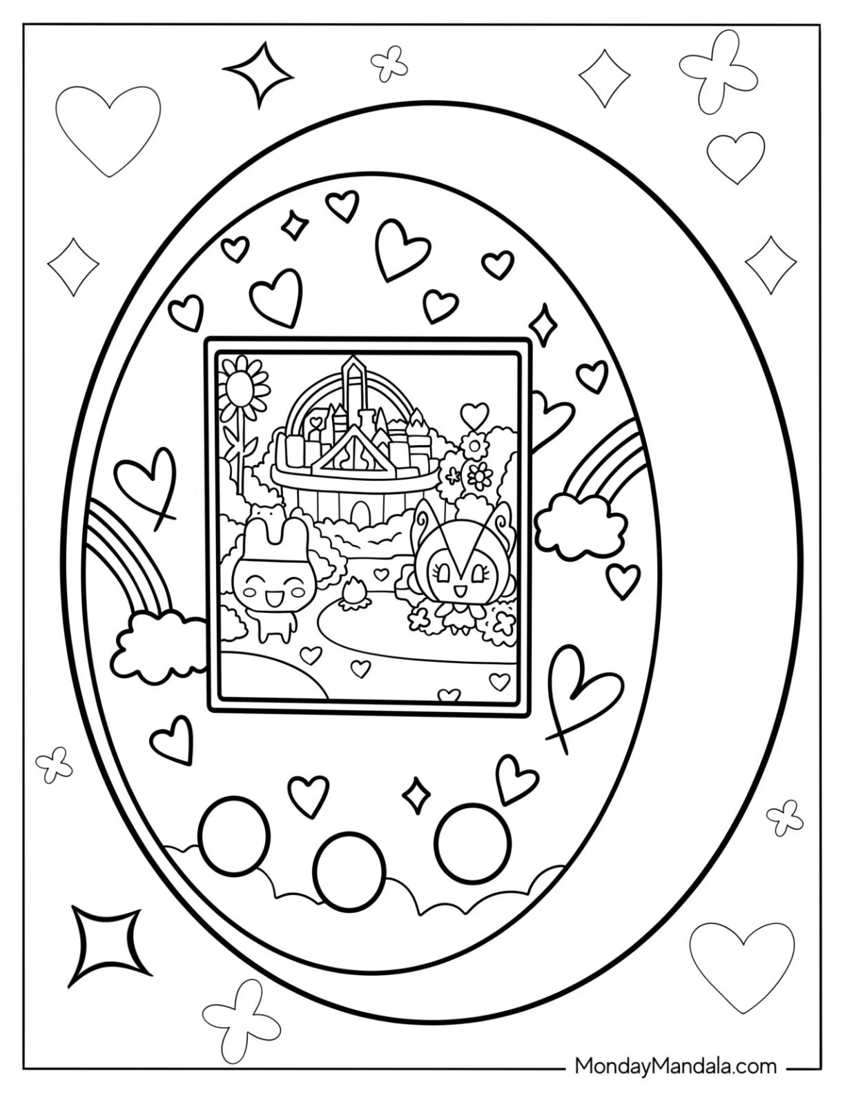 Çocuklar İçin Tamagotchi Boyama Sayfaları 