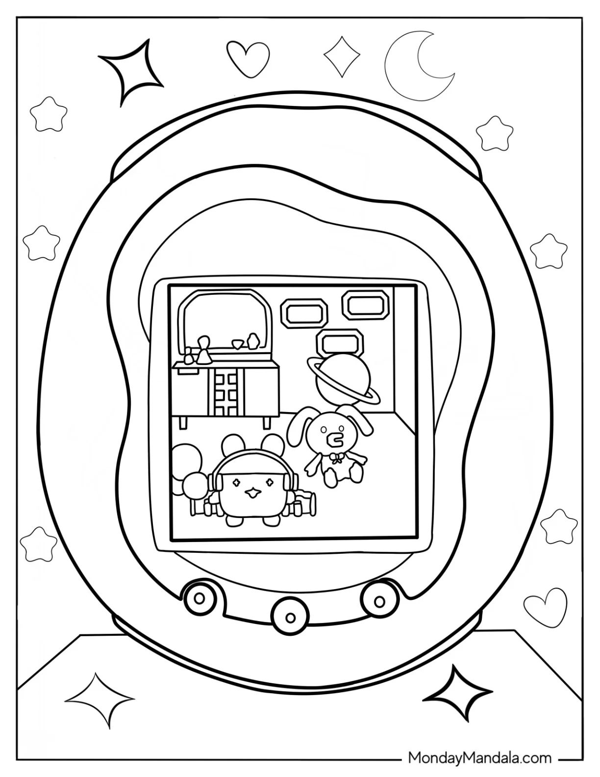 Çocuklar İçin Tamagotchi Boyama Sayfaları 