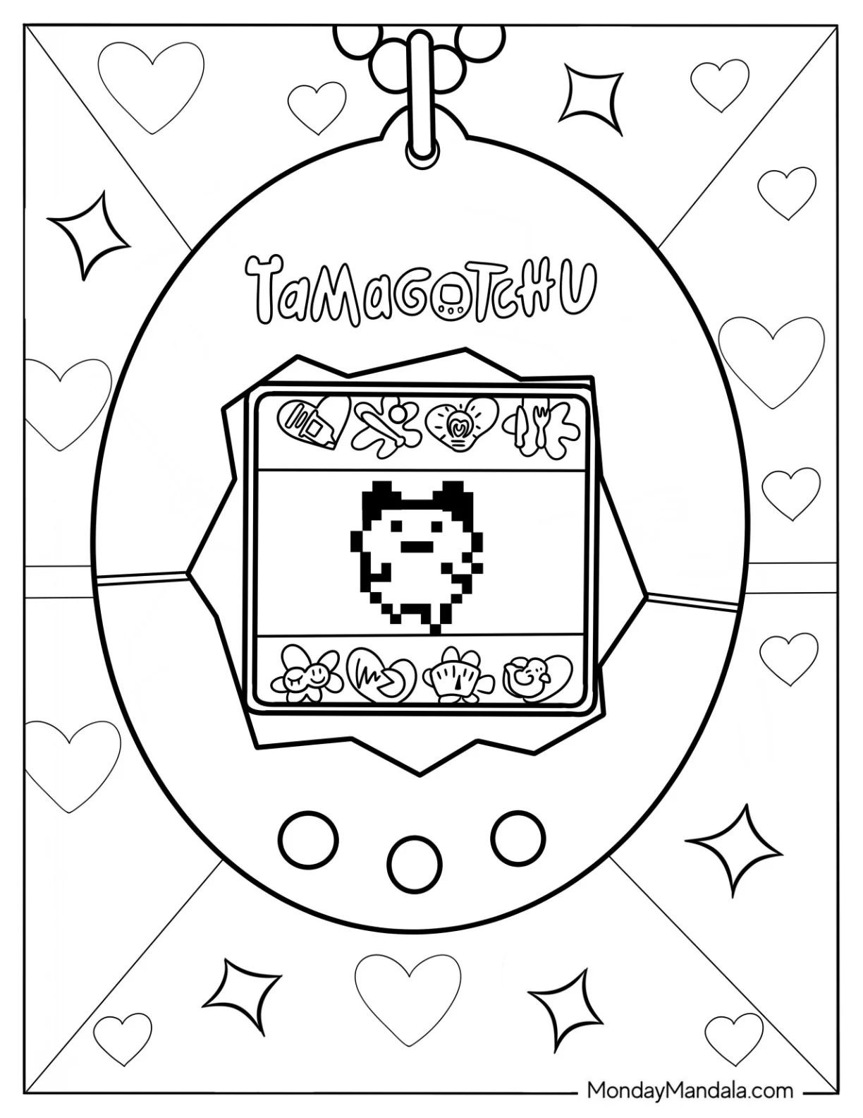 Çocuklar İçin Tamagotchi Boyama Sayfaları 