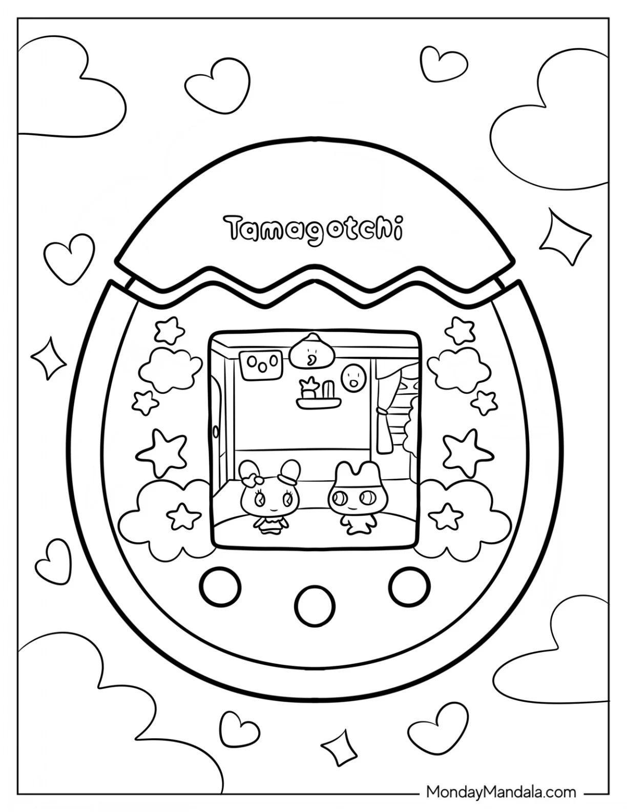Çocuklar İçin Tamagotchi Boyama Sayfaları 