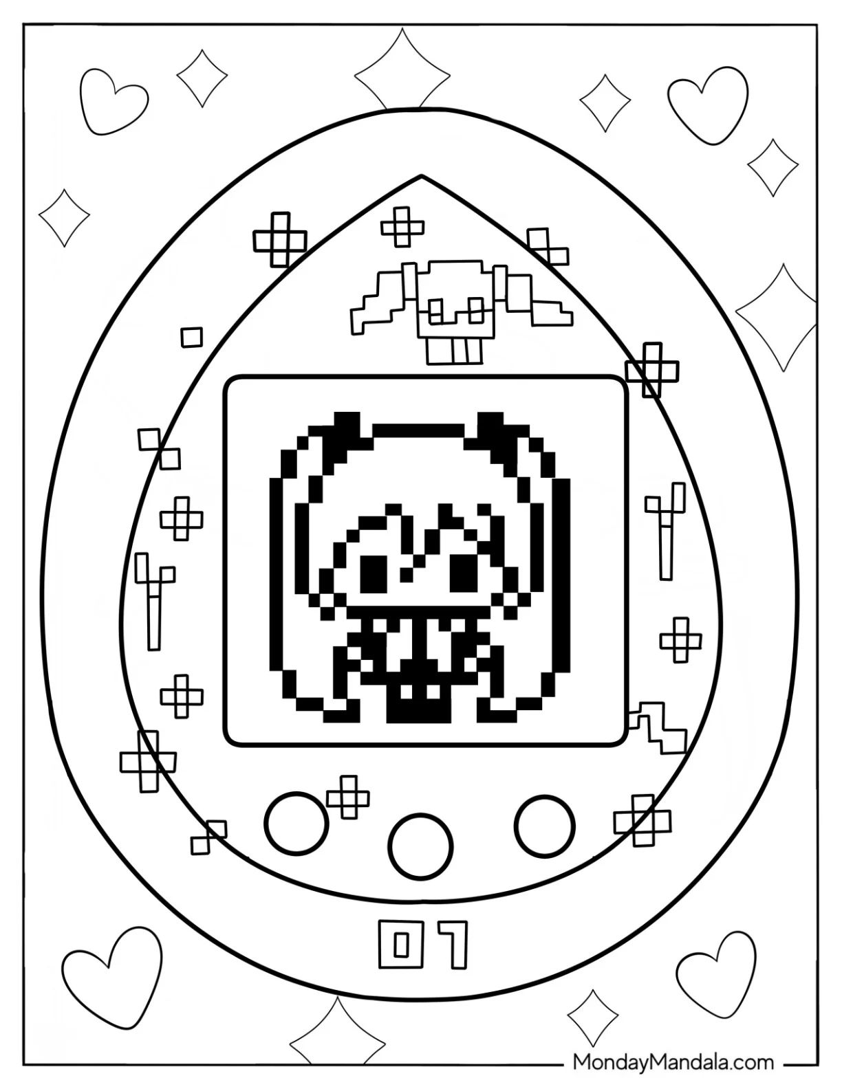 Çocuklar İçin Tamagotchi Boyama Sayfaları 