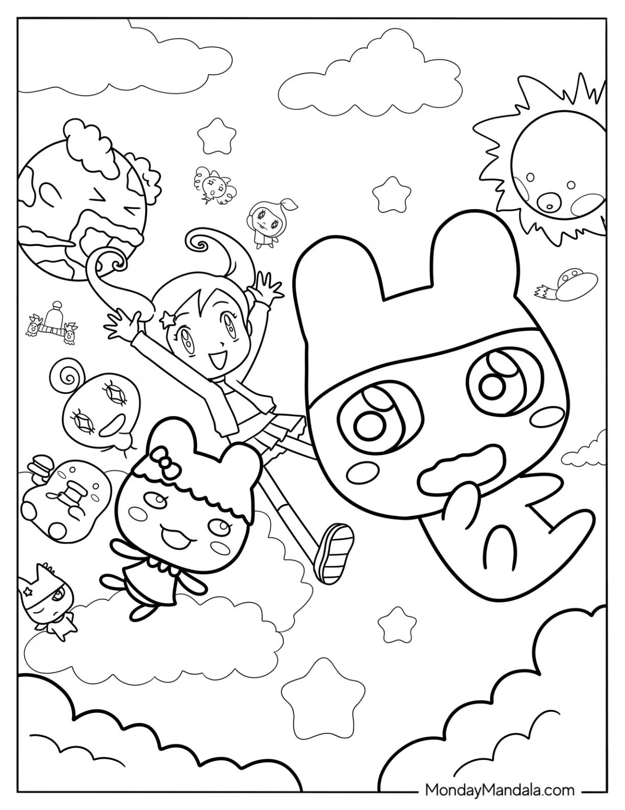 Çocuklar İçin Tamagotchi Boyama Sayfaları 