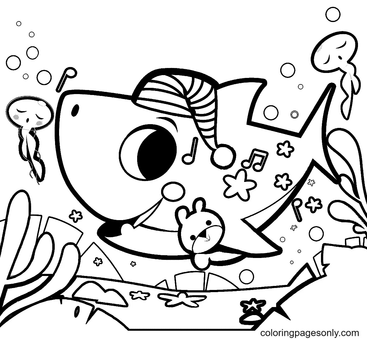 Çocuklar İçin Baby Shark Boyama Sayfaları 