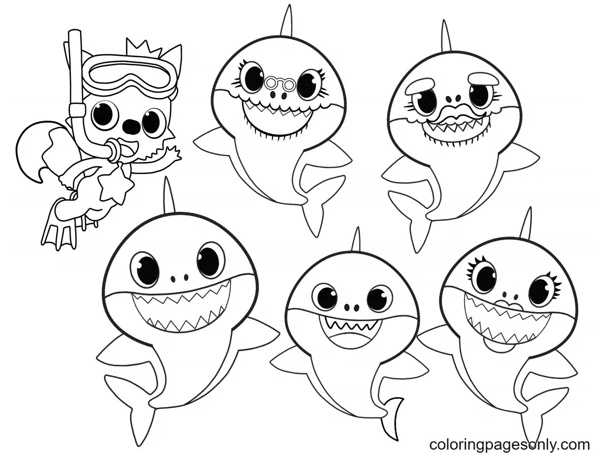 Çocuklar İçin Baby Shark Boyama Sayfaları 