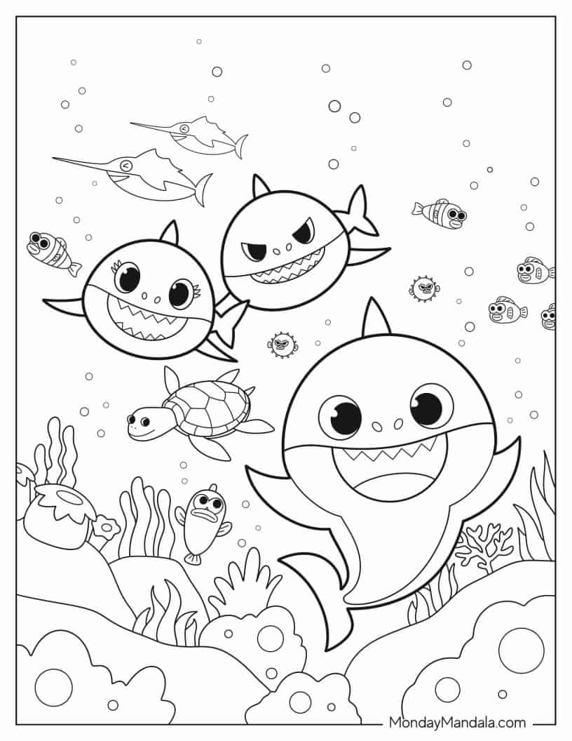 Çocuklar İçin Baby Shark Boyama Sayfaları 