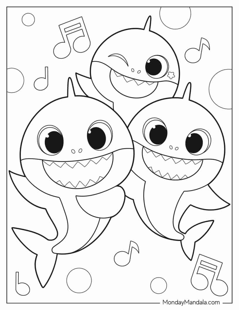 Çocuklar İçin Baby Shark Boyama Sayfaları 