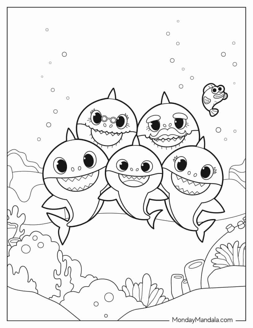 Çocuklar İçin Baby Shark Boyama Sayfaları 