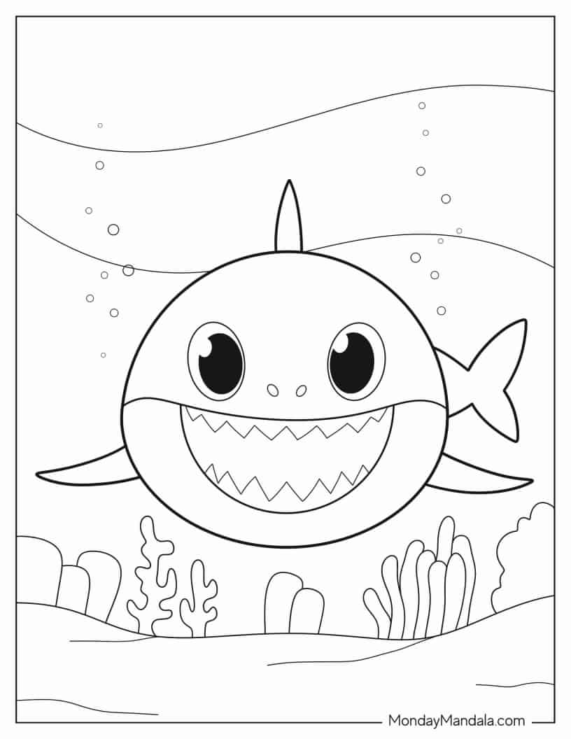 Çocuklar İçin Baby Shark Boyama Sayfaları 