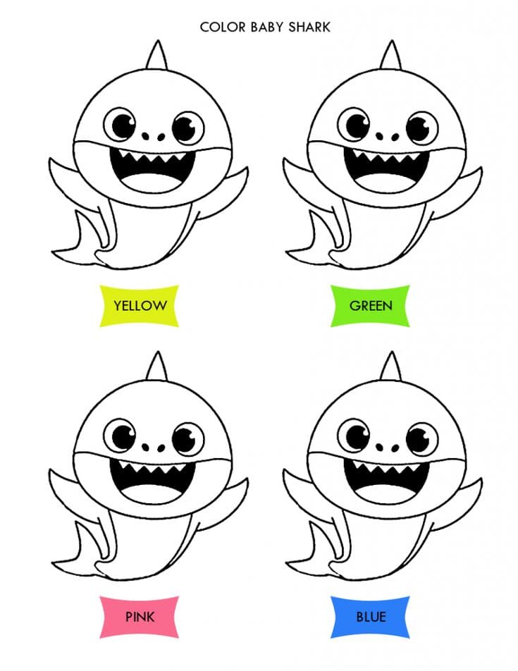 Çocuklar İçin Baby Shark Boyama Sayfaları 