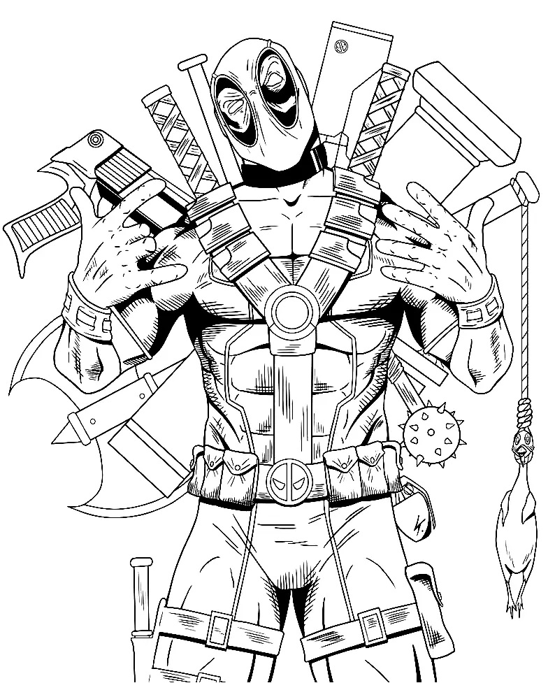 Çocuklar İçin Deadpool Boyama Sayfaları 