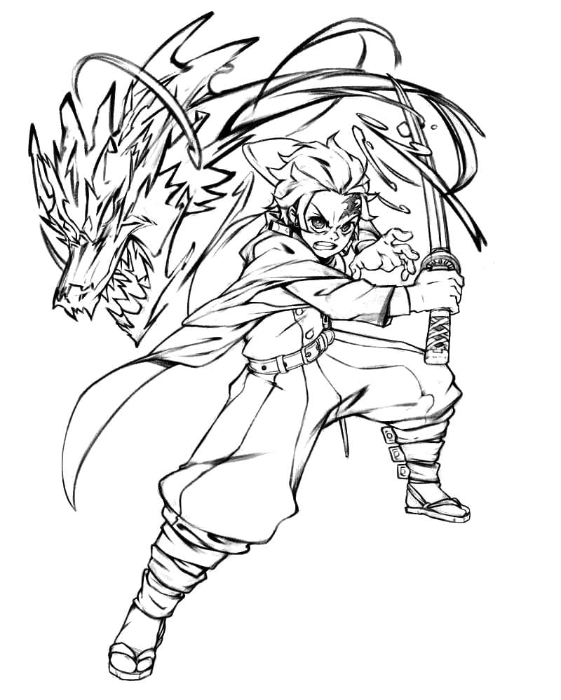Çocuklar İçin Demon Slayer Boyama Sayfaları 