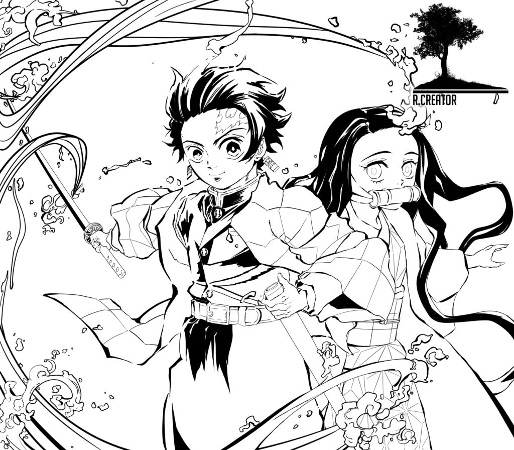 Çocuklar İçin Demon Slayer Boyama Sayfaları 