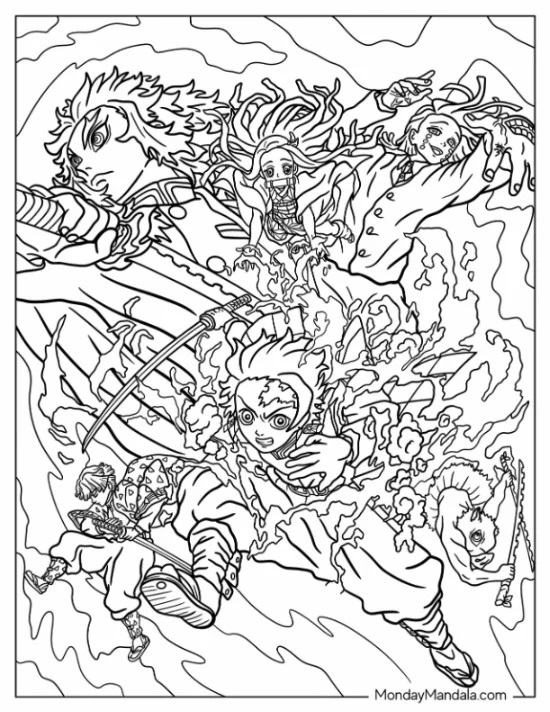 Çocuklar İçin Demon Slayer Boyama Sayfaları 