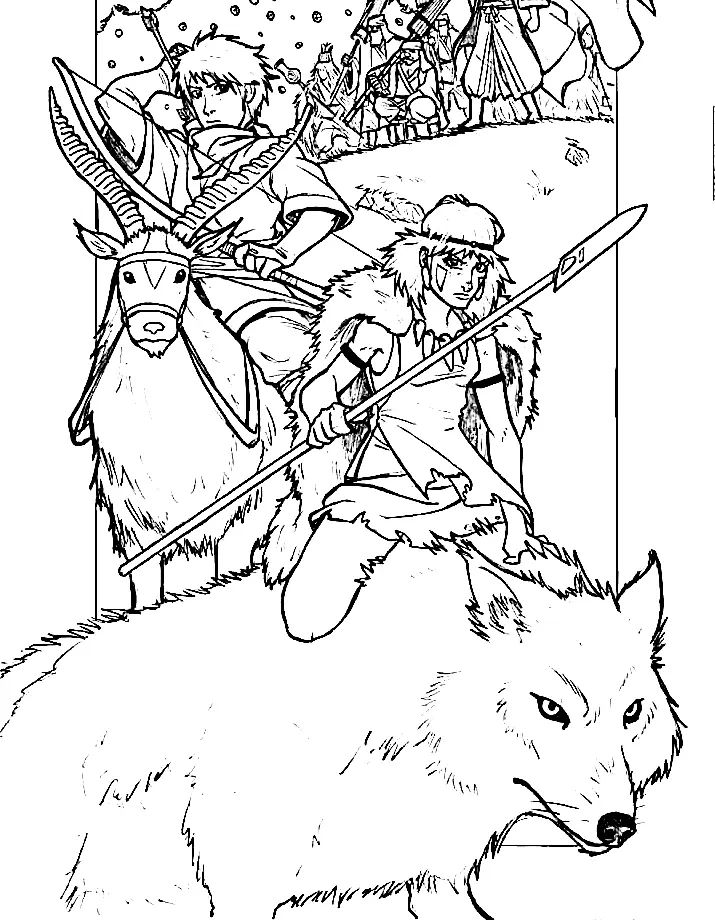 Çocuklar İçin Princess Mononoke Boyama Sayfaları 