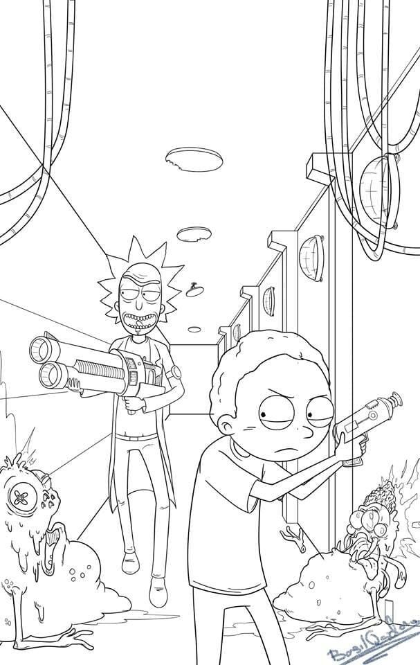 Çocuklar İçin Rick ve Morty Boyama Sayfaları 