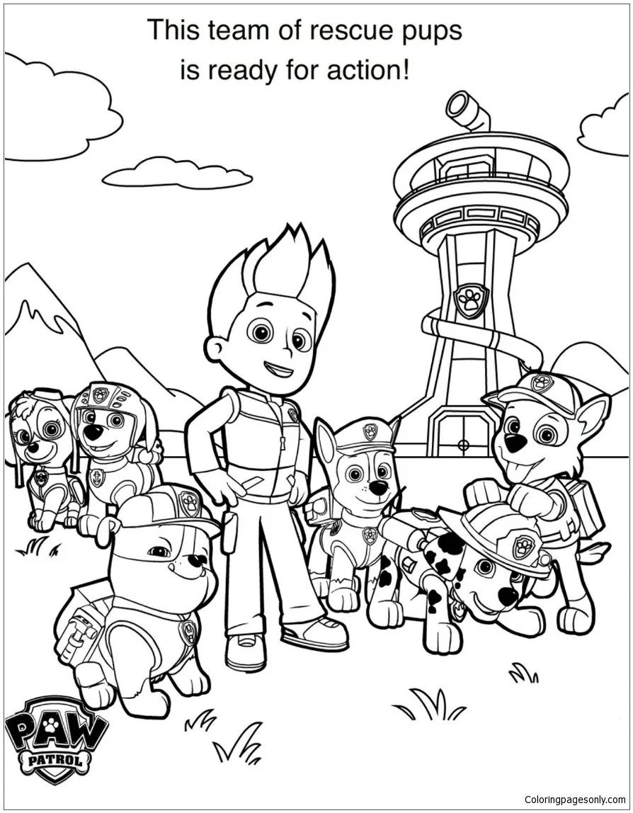 Çocuklar İçin Ryder- Paw Patrol Boyama Sayfaları 