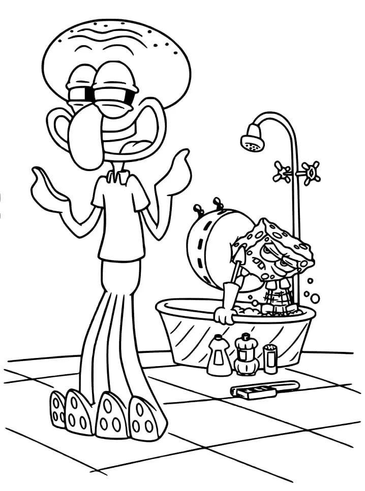 Çocuklar İçin Squidward Boyama Sayfaları 