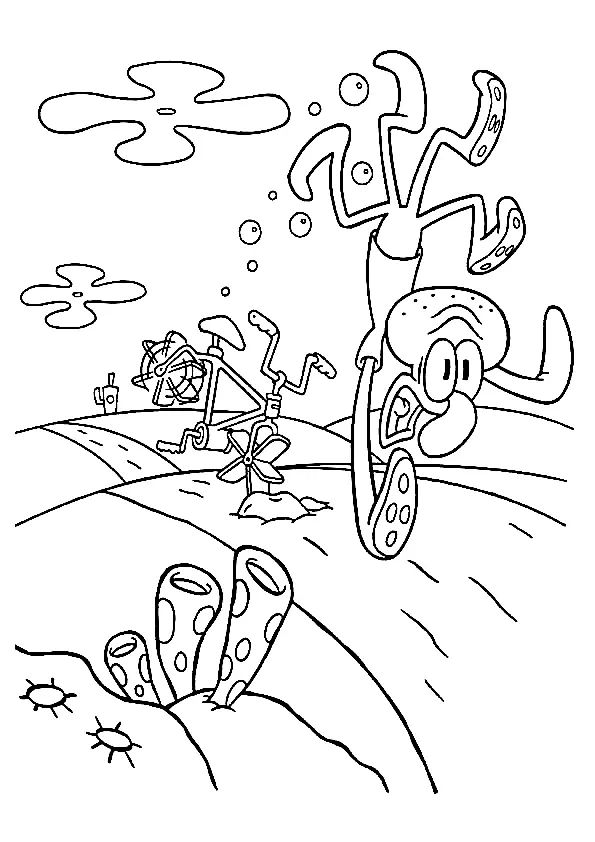 Çocuklar İçin Squidward Boyama Sayfaları 